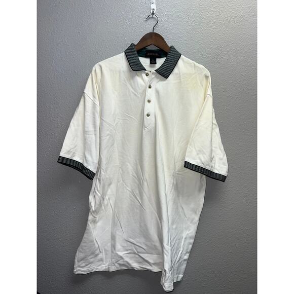 Vintage Antigua Polo Shirt White Green Checkered Sleeves Collared 100% Cotton 2X - Picture 1 of 9